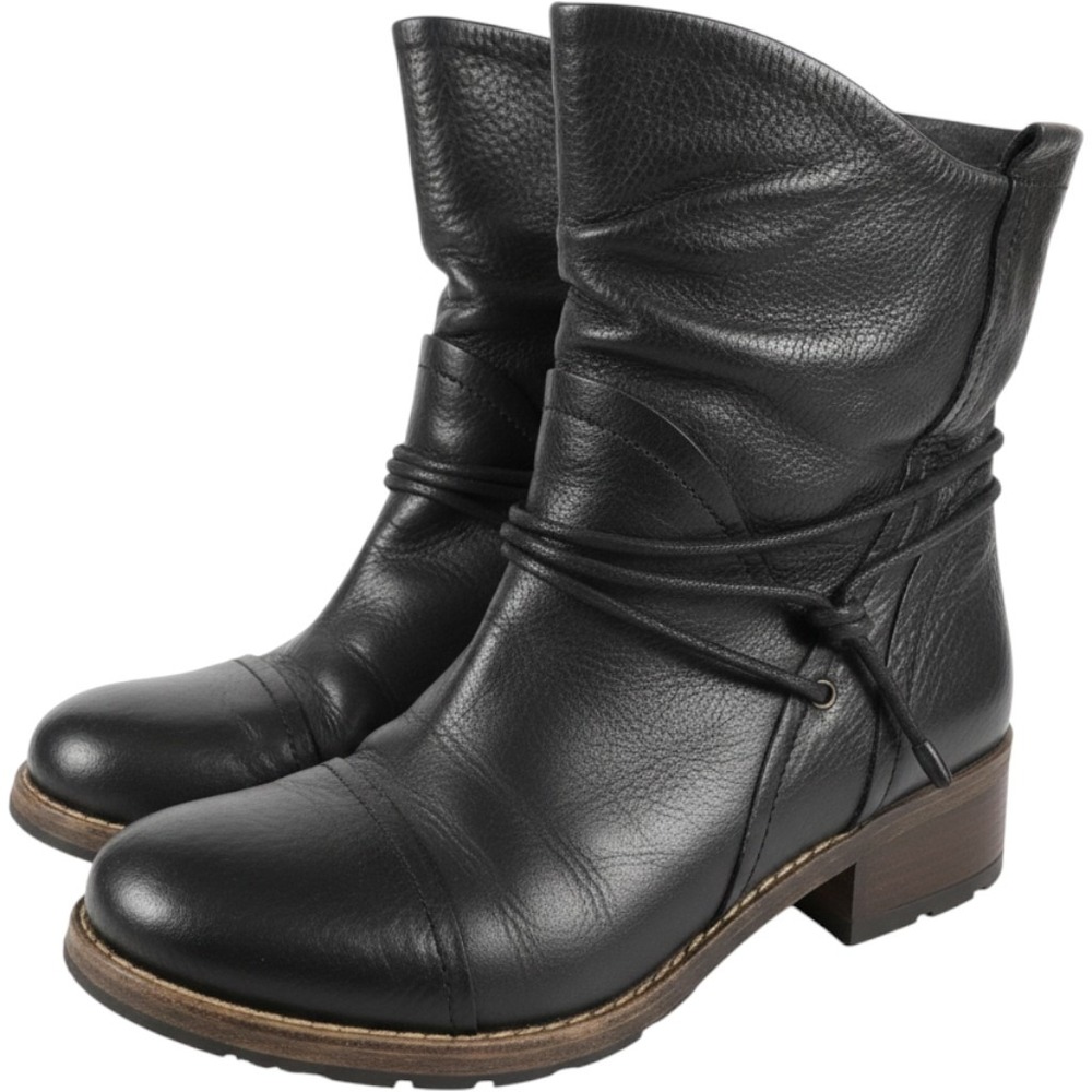 Clarks Artisan Volara Dina Black Leather Slouch Ankle Boots Moto Lined 8.5